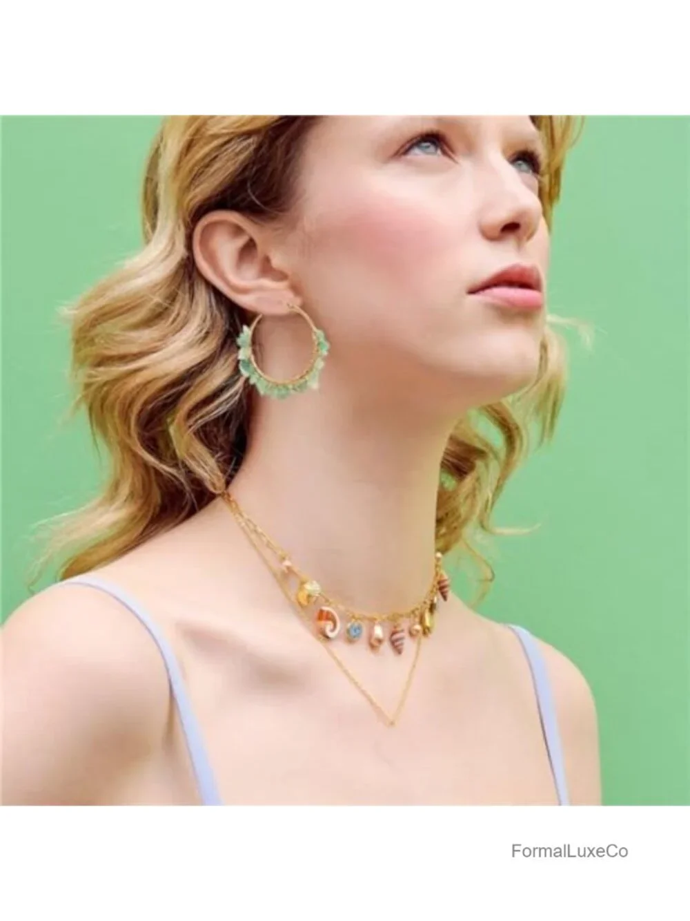 Wire Wrapped Healing Crystal Earrings for Women 14K Gold Plated Dangle Boho